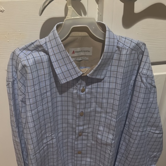 Fredrick Martin Men’s Blue and White Plaid Button Down Long-Sleeve Dress Shirt L - Picture 7 of 8
